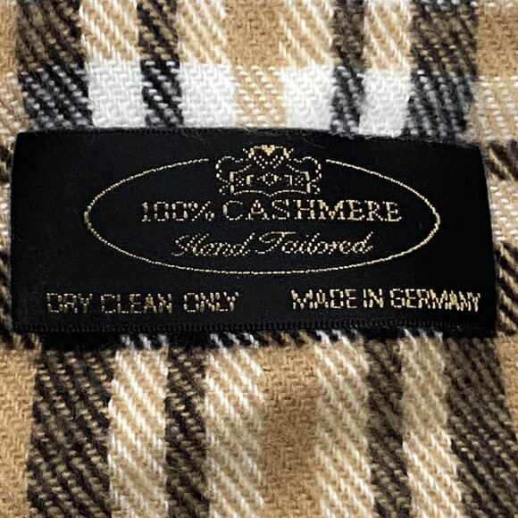 Neutral Plaid 100% Cashmere Scarf With Fringe  Dry Clean Only  Made In Germany - Picture 3 of 5